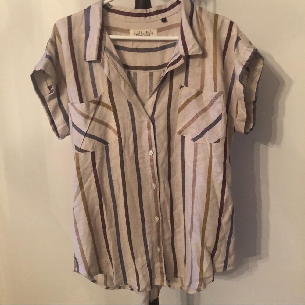 New Button Up SummerStriped Blouse